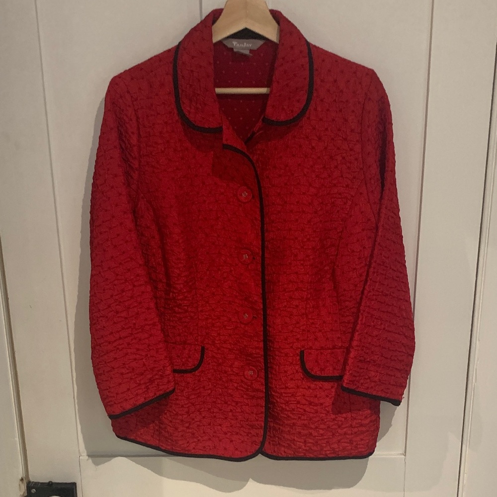 Elegant Red Blazer with Black Accents